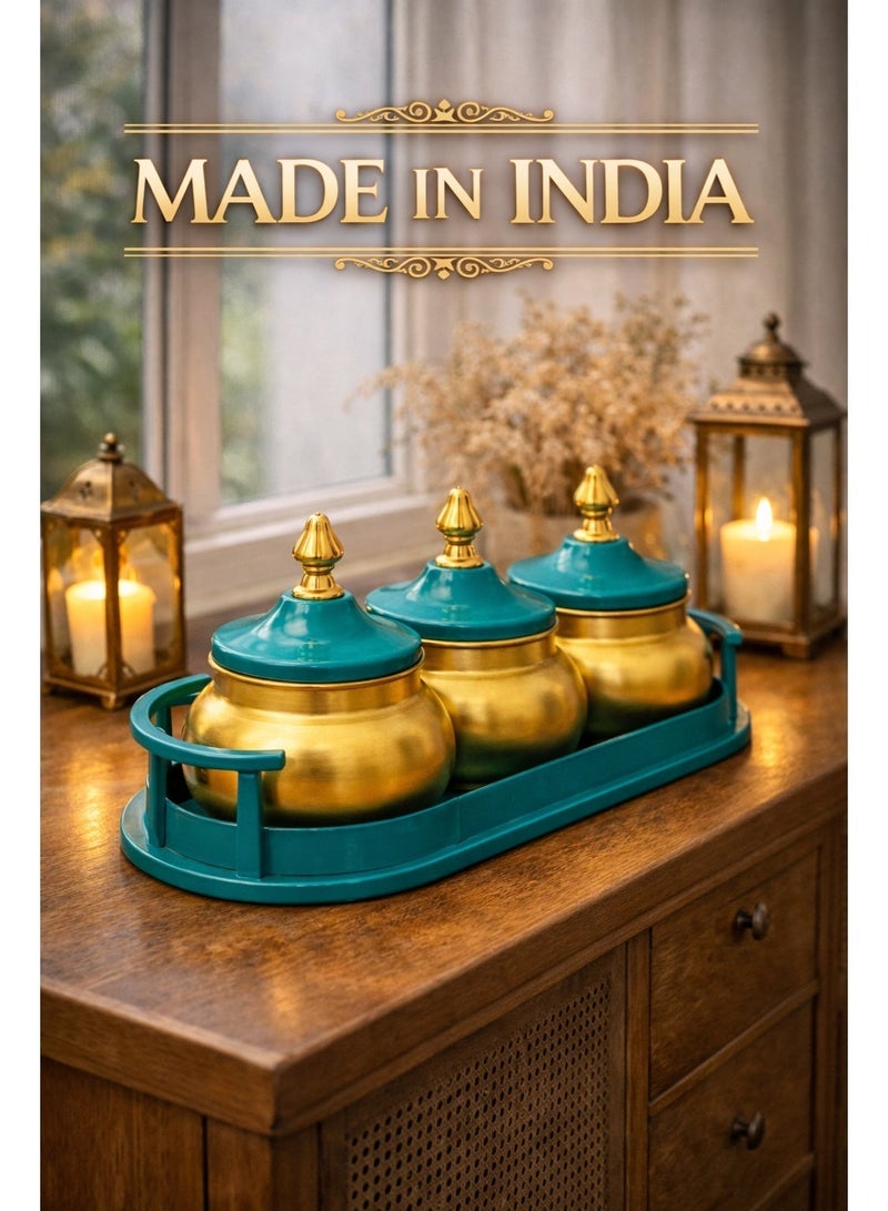 أولودينيز  طقم تقديم فاخر بتصميم رمضاني – أوعية معدنية بلمسة ذهبية مع صينية فاخرة للتقديم والضيافة - Image 4